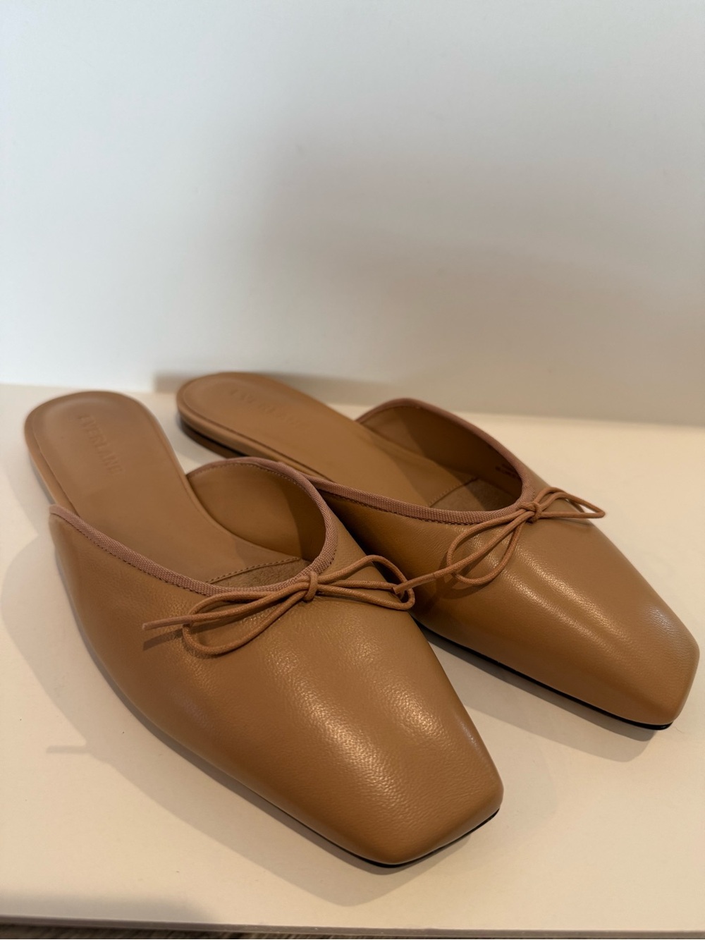 Everlane Women's Blush Ballet Bow Square-Toe Leather Mules